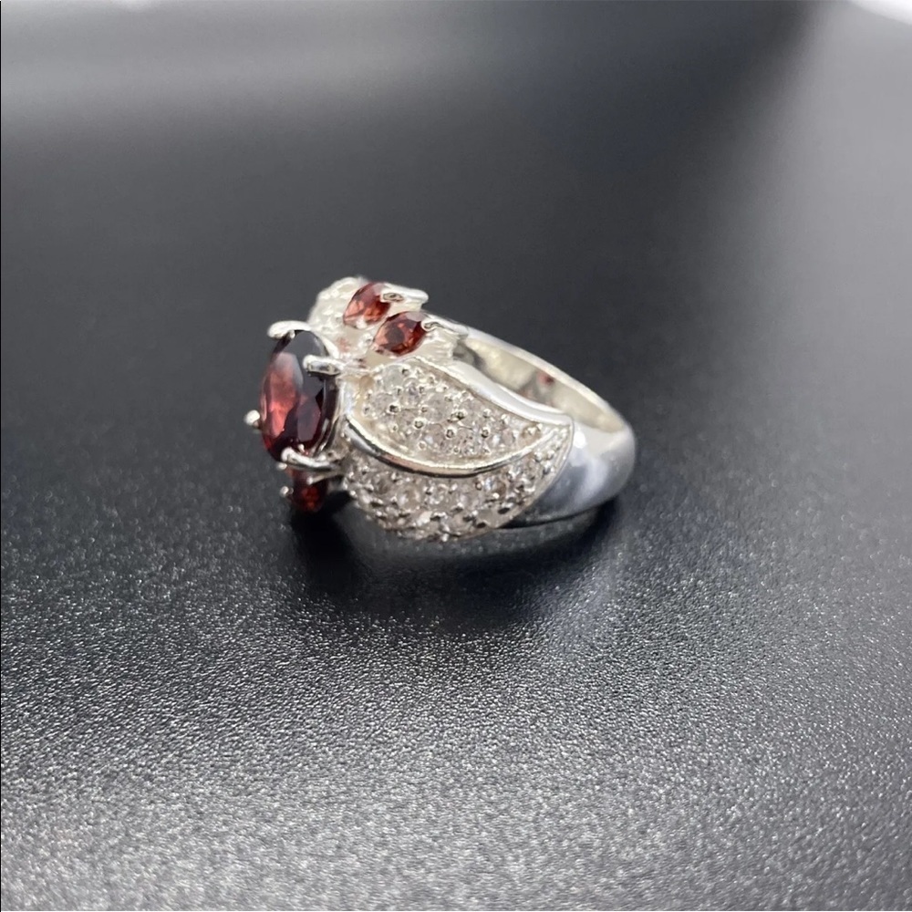Garnet & White Topaz Sterling Silver Cocktail Ring - Picture 4 of 9
